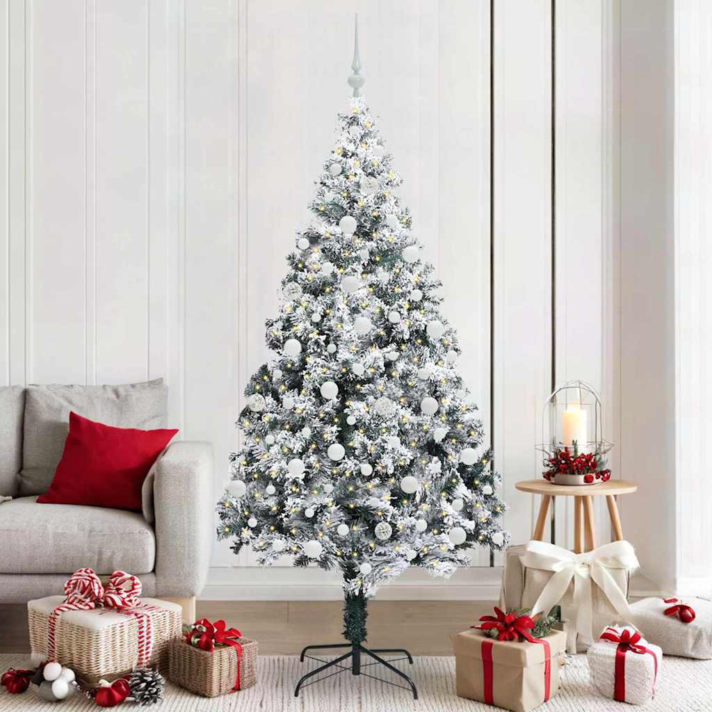 Kunstig juletre med 300 LED Hvit 210 cm PVC og Stål og Plast