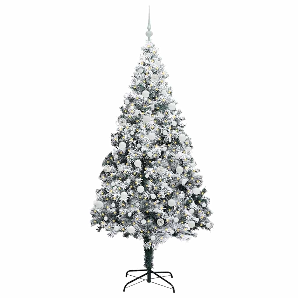Kunstig juletre med 300 LED Hvit 210 cm PVC og Stål og Plast