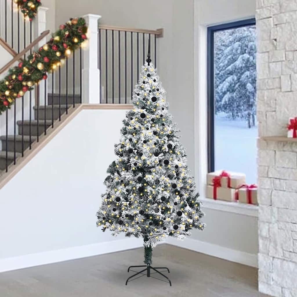 Kunstig juletre med 300 LED Hvit 240 cm PVC og Stål og Plast
