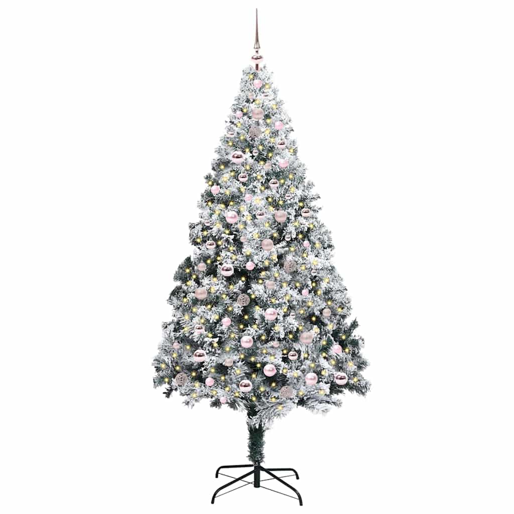 Kunstig juletre med 300 LED Hvit 240 cm PVC og Stål og Plast