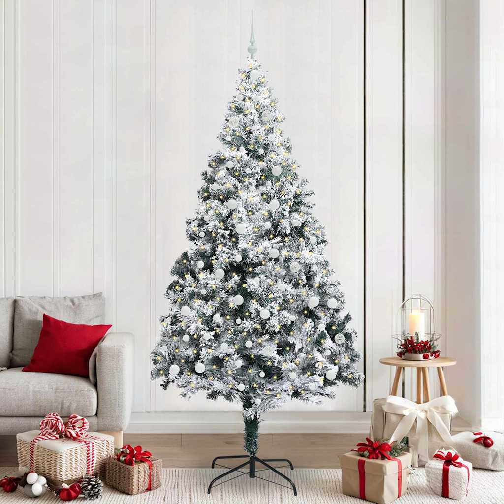 Kunstig juletre med 300 LED Hvit 240 cm PVC og Stål og Plast