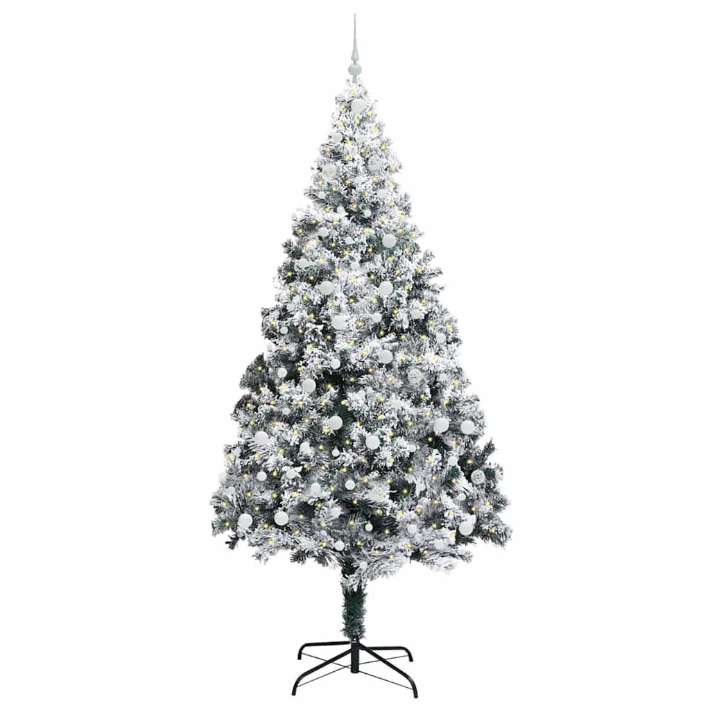Kunstig juletre med 300 LED Hvit 240 cm PVC og Stål og Plast