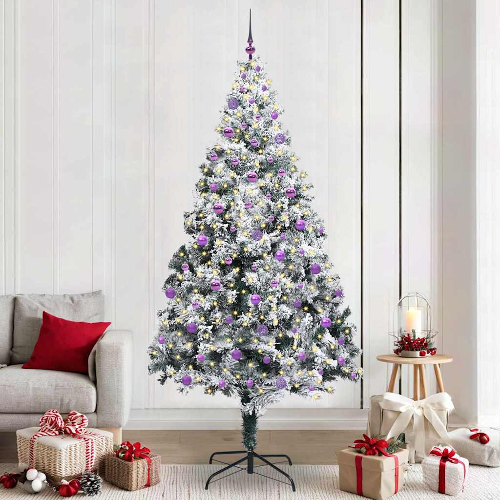 Kunstig juletre med 300 LED Hvit 240 cm PVC og Stål og Plast