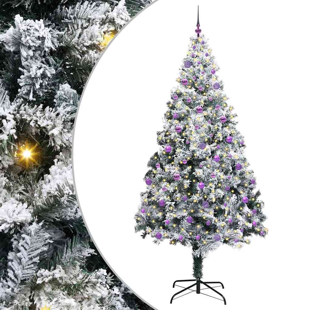 Kunstig juletre med 300 LED Hvit 240 cm PVC og Stål og Plast