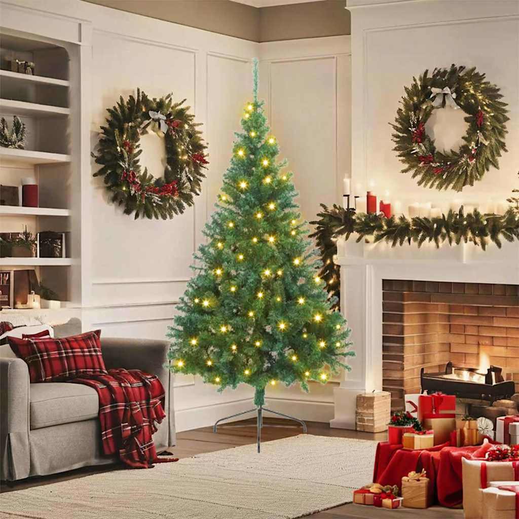 Kunstig Forhåndsopplyst Juletre med 300 LED grønn 180 cm PVC