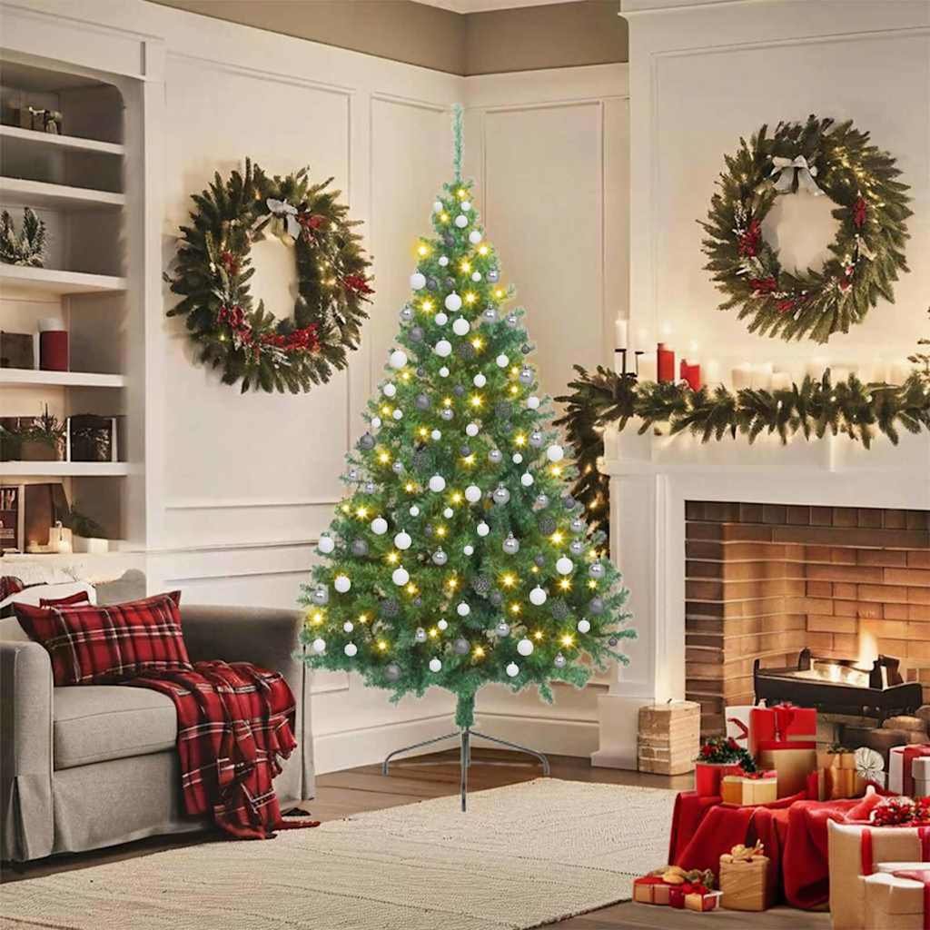 Kunstig Forhåndsopplyst Juletre med 300 LED grønn 180 cm PVC