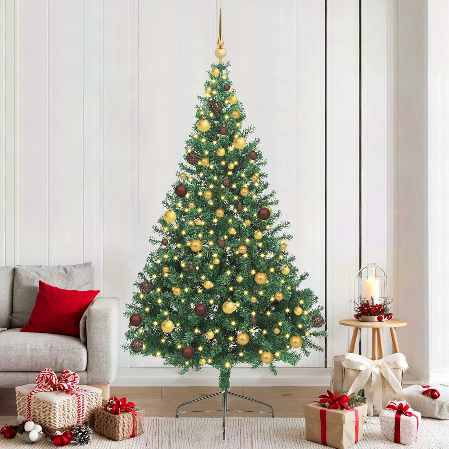 Kunstig Forhåndsopplyst Juletre med 300 LED grønn 210 cm PVC