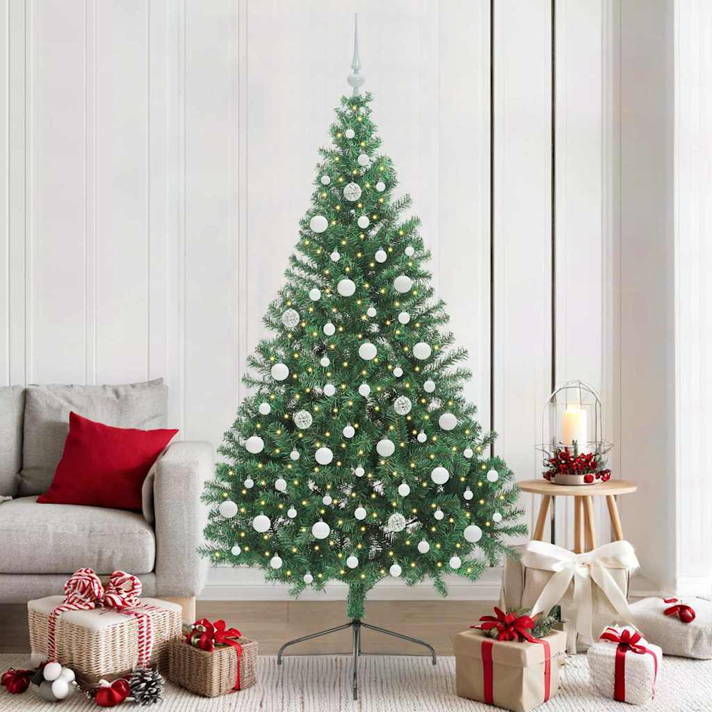 Kunstig Forhåndsopplyst Juletre med 300 LED grønn 210 cm PVC