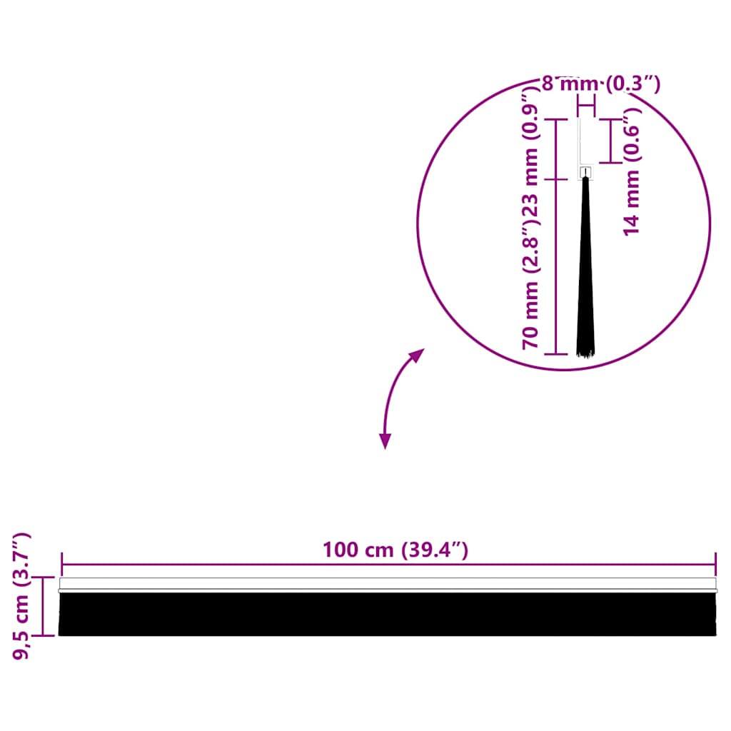 Selvhäftende dørbørstetninger 6 pcs Svart 100 cm
