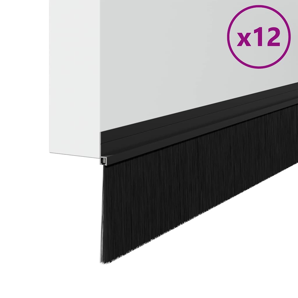 Selvhäftende dørbørstetninger 12 pcs Svart 100 cm