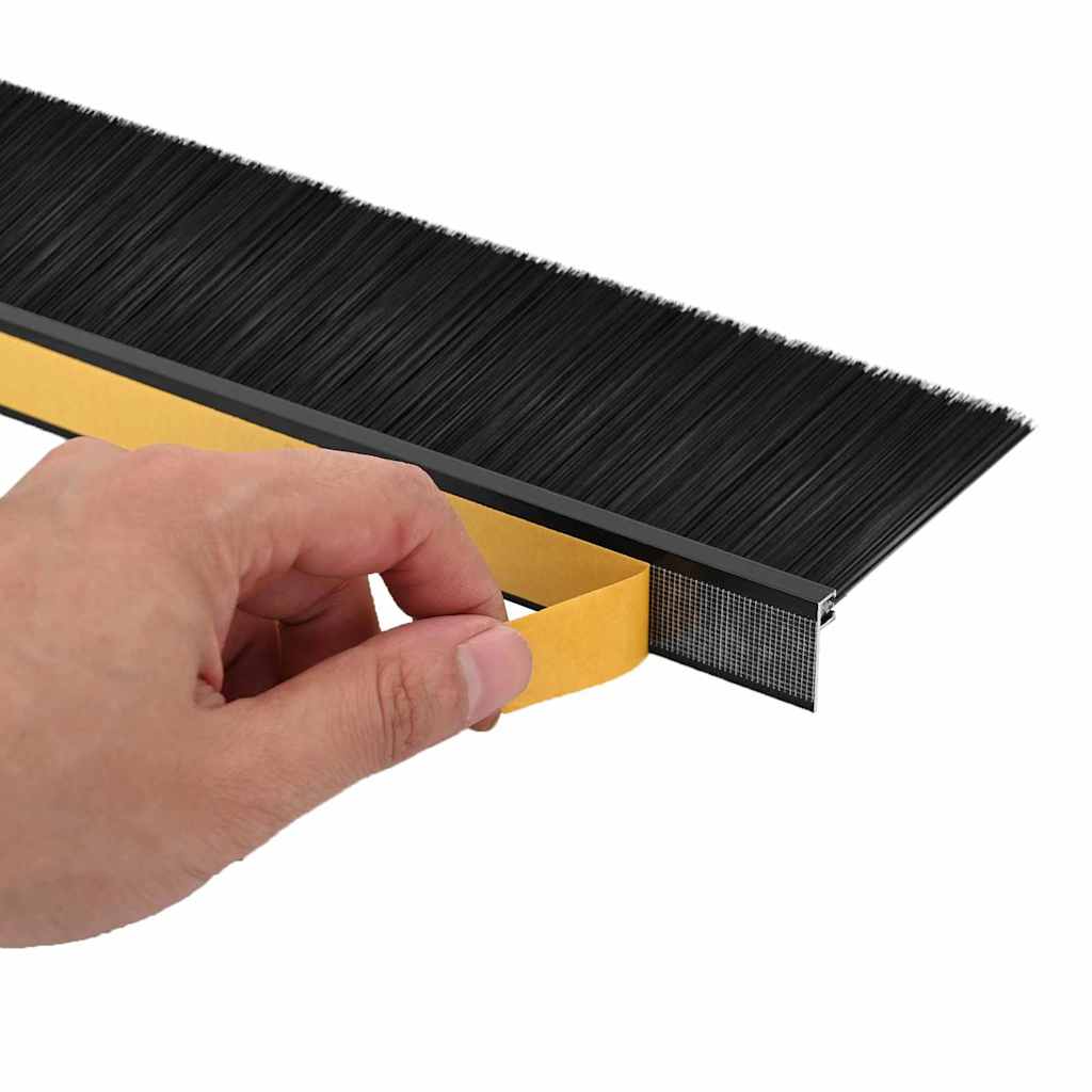 Selvhäftende dørbørstetninger 12 pcs Svart 100 cm