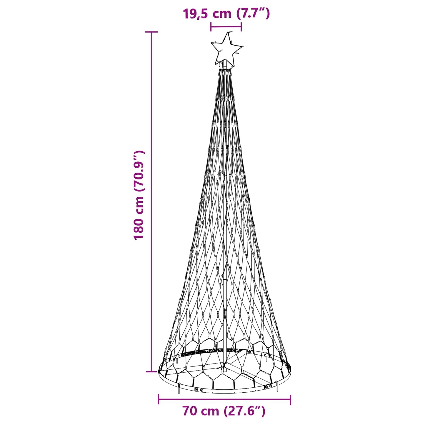 LED juletre med 230 LED med stativ Flerfarget 184.5 cm Metall