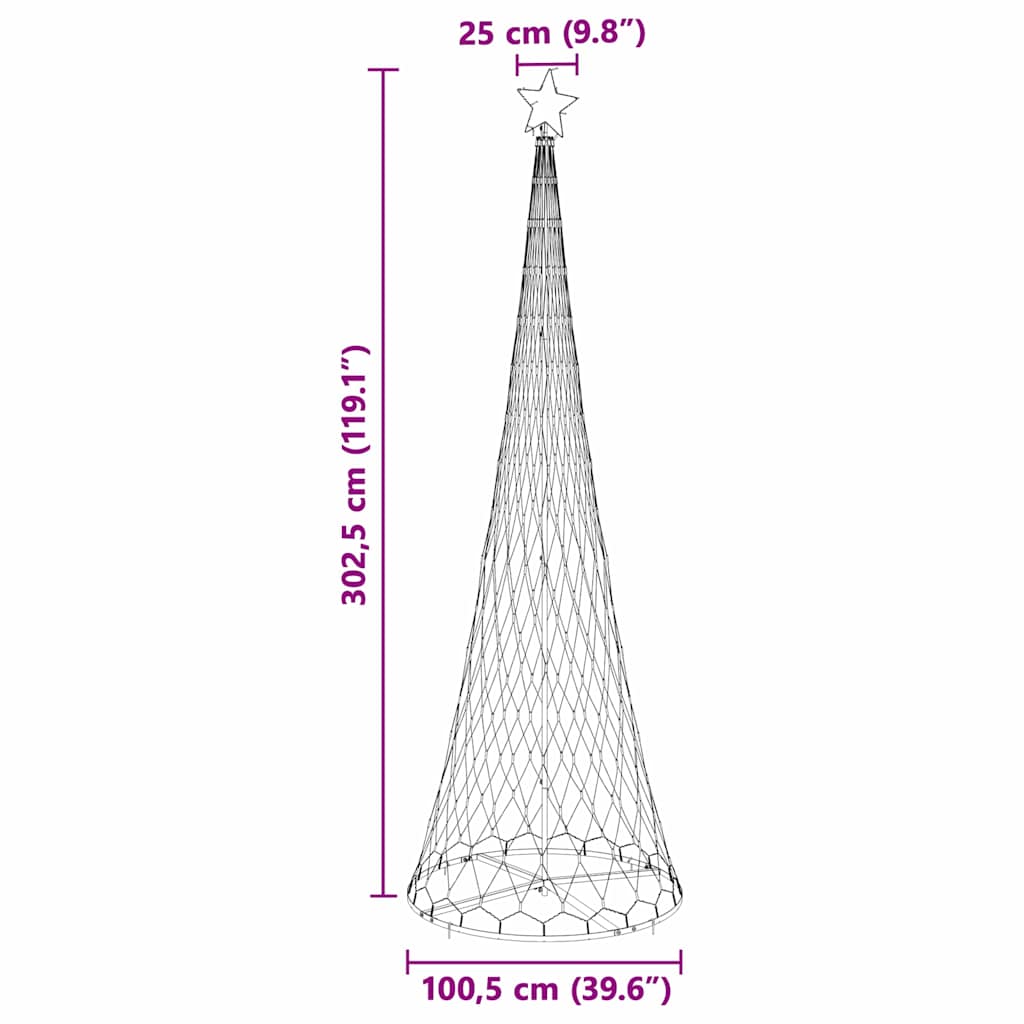 LED juletre med stativ Varmhvit 100.5 x 100.5 x 302.5 cm Metall