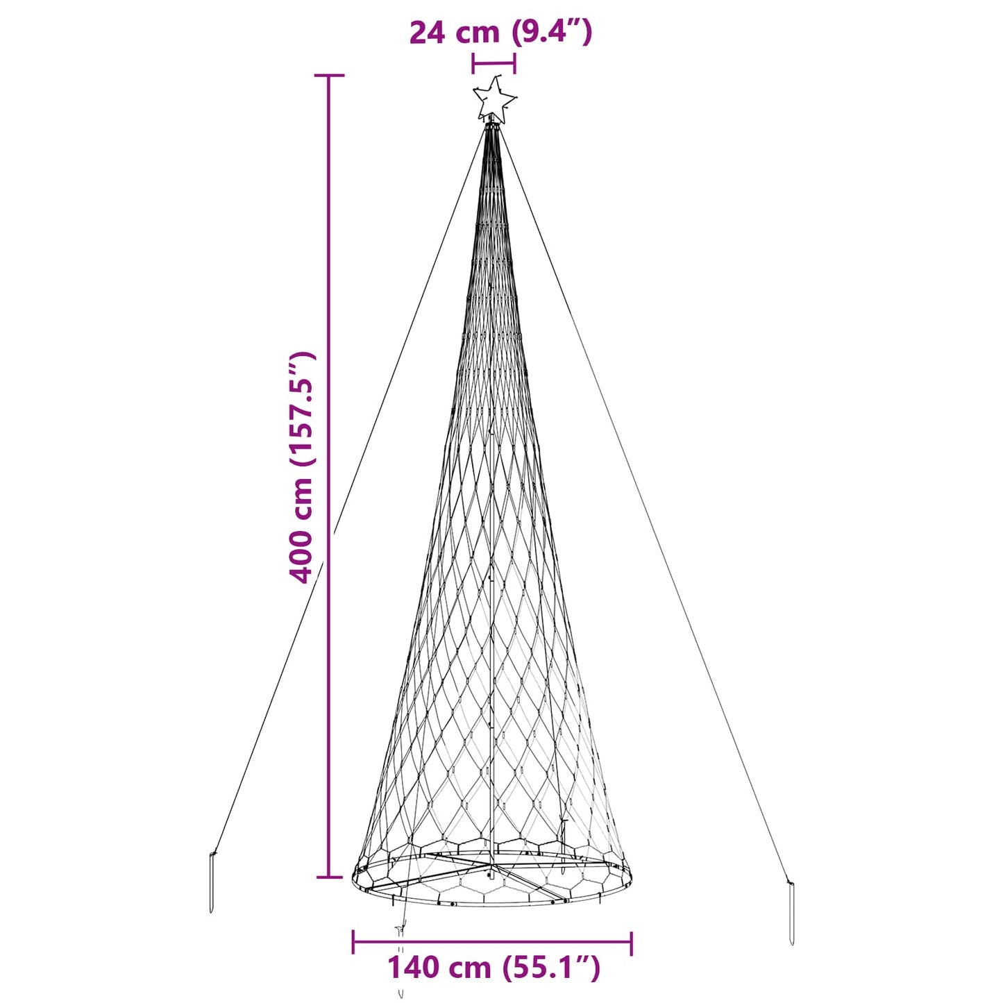 LED juletre med 455 LED med stativ Flerfarget 399 cm Metall