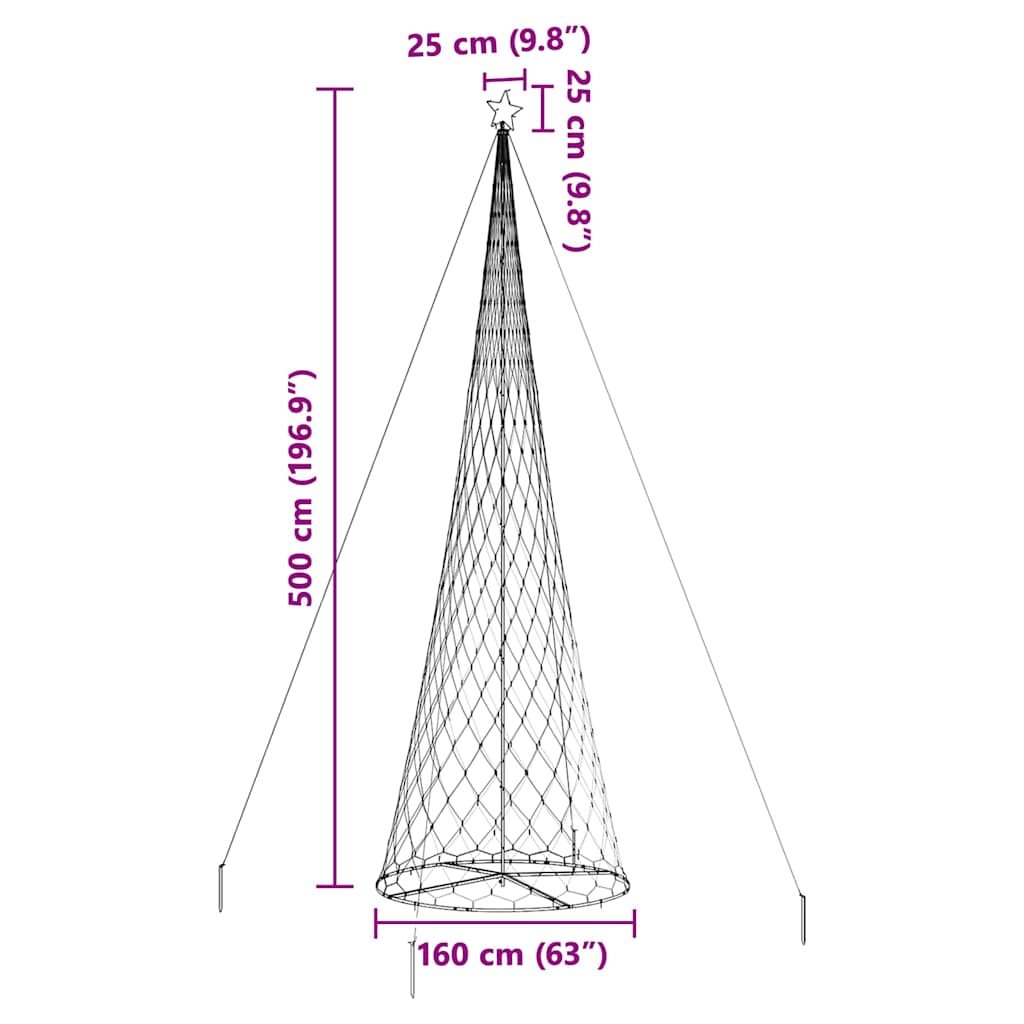 LED juletre med 550 LED Kaldhvit 160 x 160 x 500 cm Metall