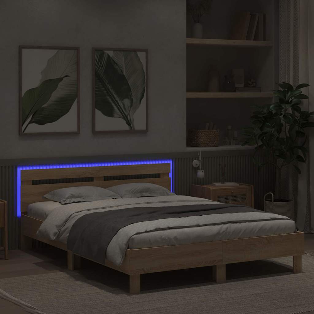 Sengestamme med LED Sonoma 152 x 203 cm Konstruert tre