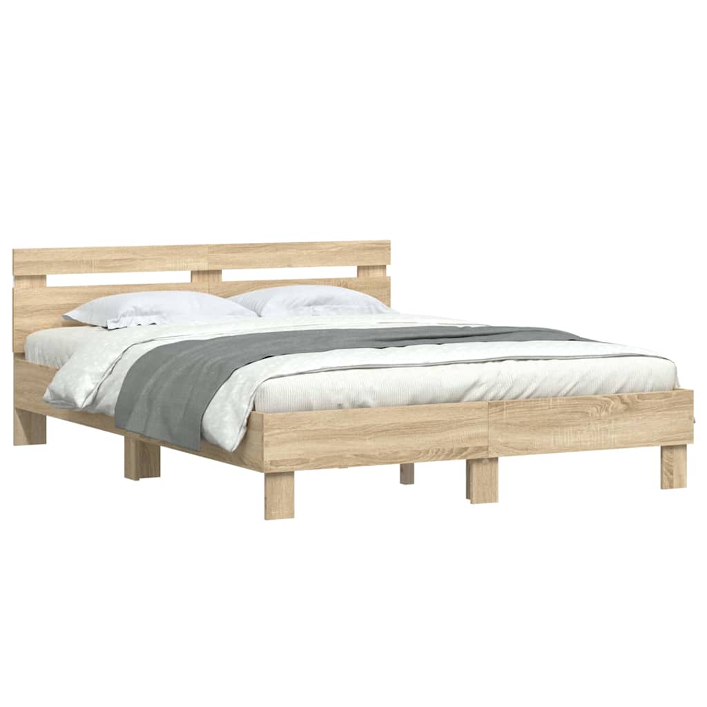 Sengestamme med LED Sonoma 152 x 203 cm Konstruert tre