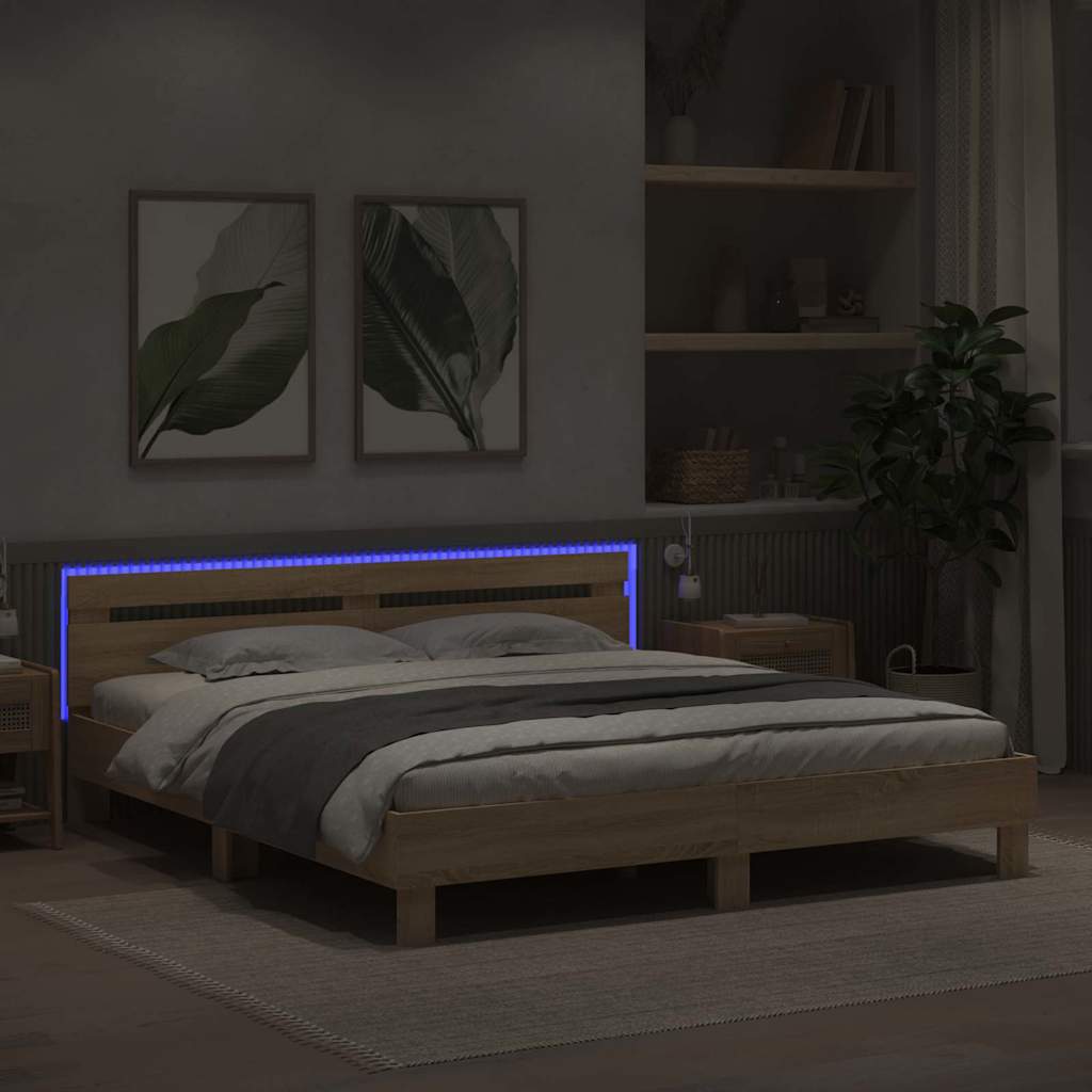 Sengestamme med LED Sonoma 193 x 203 cm Konstruert tre