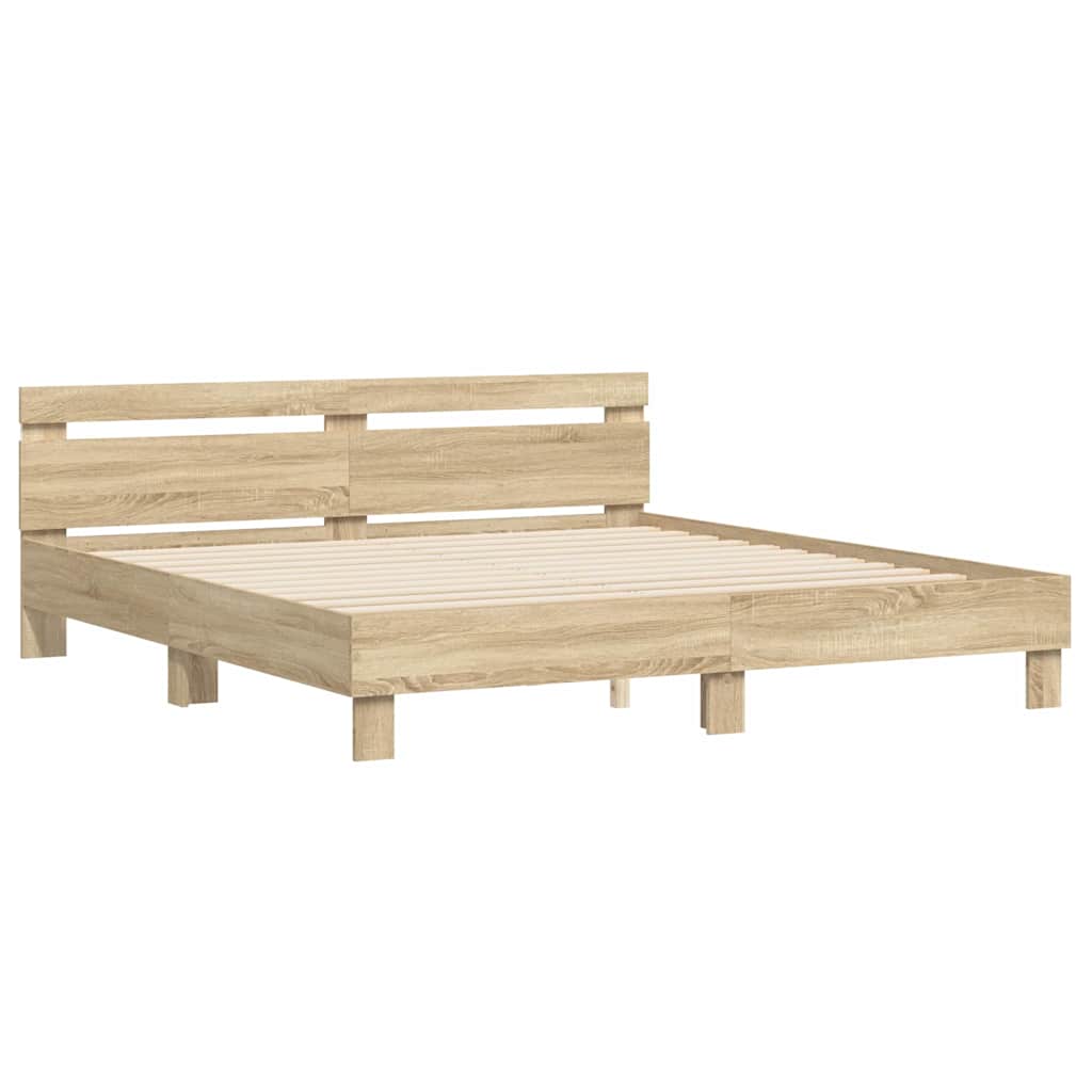 Sengestamme med LED Sonoma 193 x 203 cm Konstruert tre