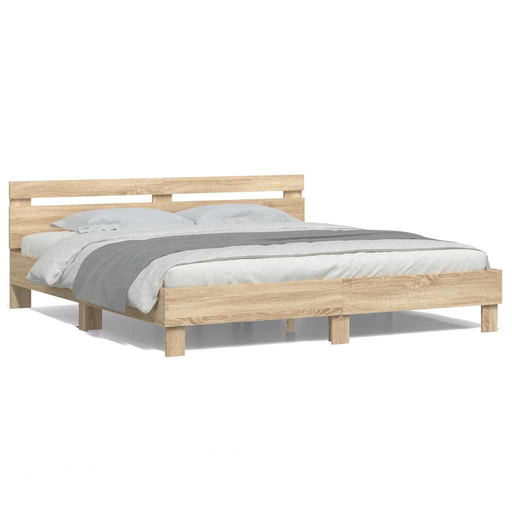Sengestamme med LED Sonoma 193 x 203 cm Konstruert tre