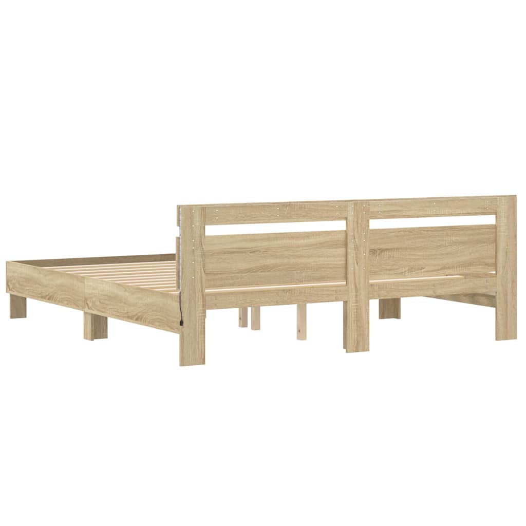 Sengestamme med LED Sonoma 193 x 203 cm Konstruert tre