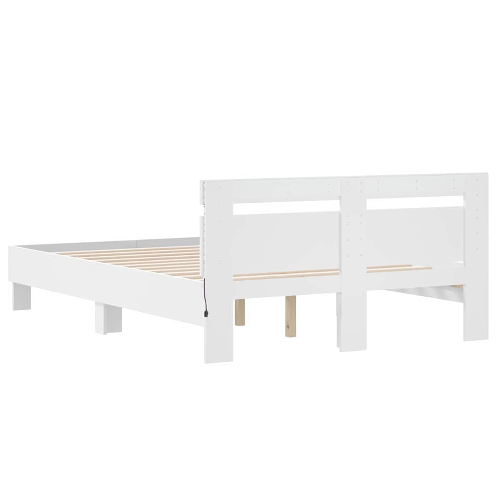 Sengestamme med LED Hvit 137 x 190 cm Konstruert tre