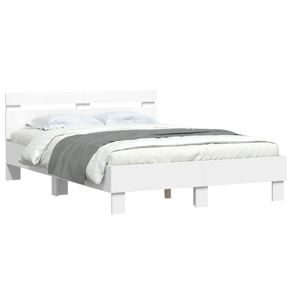 Sengestamme med LED Hvit 137 x 190 cm Konstruert tre