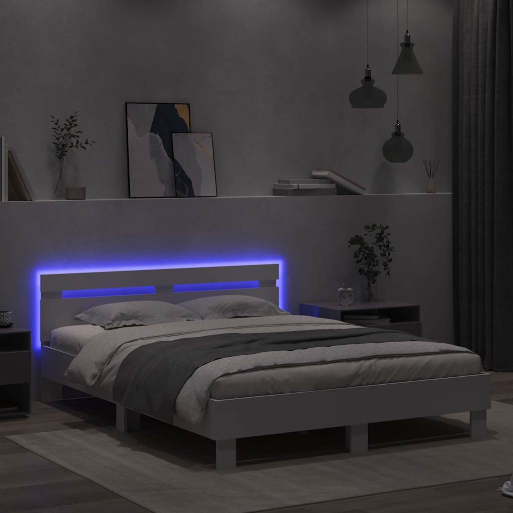 Sengestamme med LED Hvit 152 x 203 cm Konstruert tre