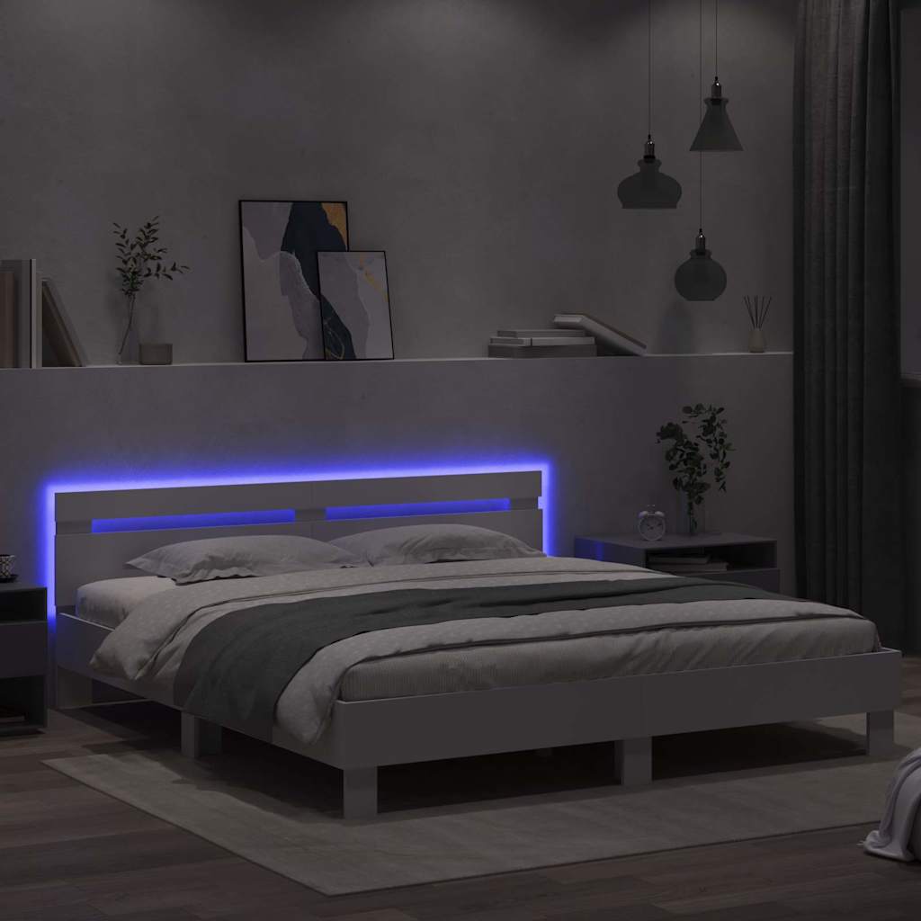 Sengestamme med LED Hvit 193 x 203 cm Konstruert tre