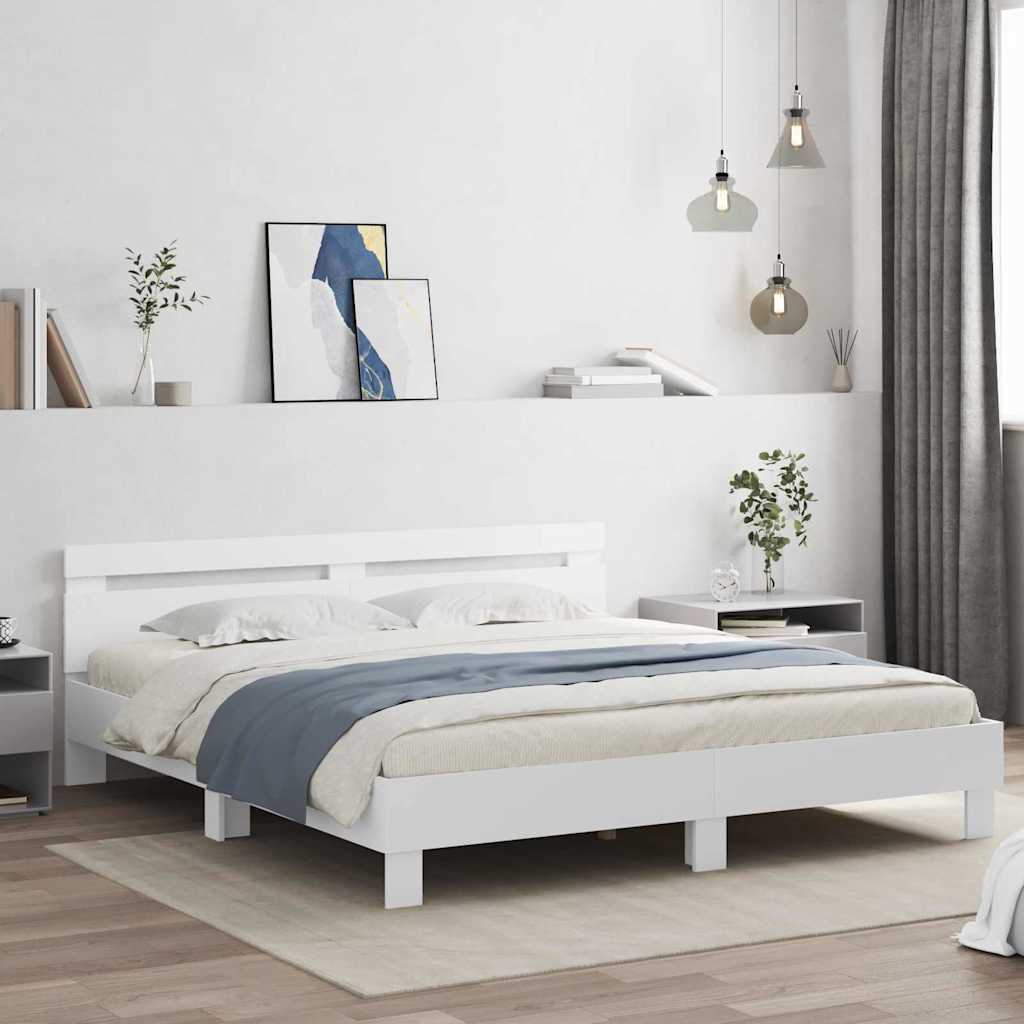Sengestamme med LED Hvit 193 x 203 cm Konstruert tre
