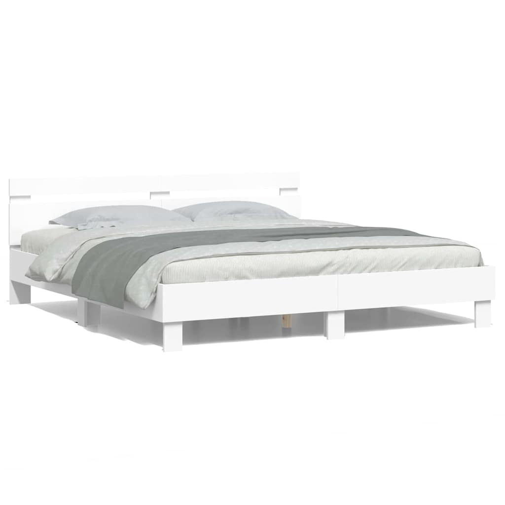 Sengestamme med LED Hvit 193 x 203 cm Konstruert tre