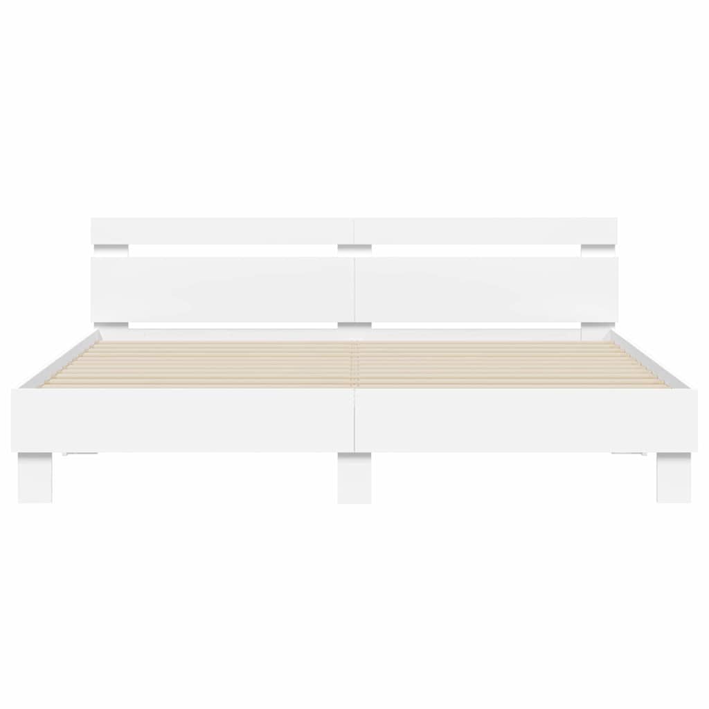 Sengestamme med LED Hvit 193 x 203 cm Konstruert tre