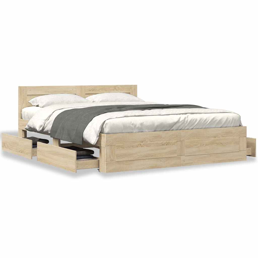 Sengestamme med skuff 2 pcs Sonoma 153 x 203 cm Konstruert tre