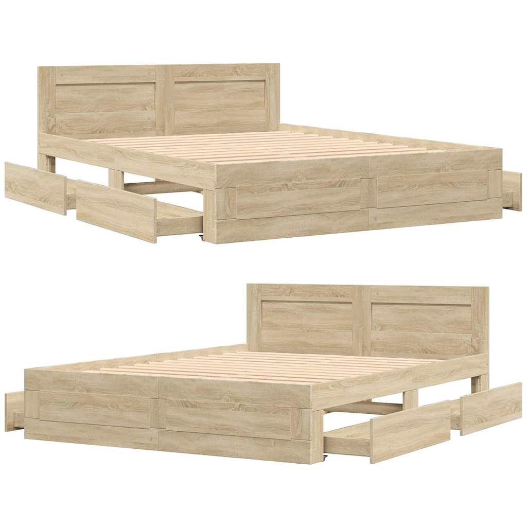 Sengestamme med skuff 2 pcs Sonoma 153 x 203 cm Konstruert tre