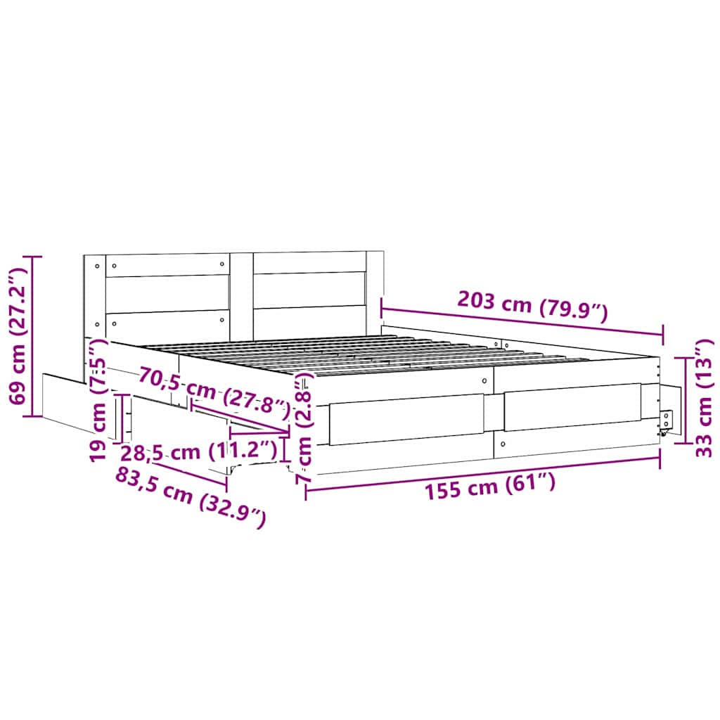Sengestamme med skuff 2 pcs Sonoma 153 x 203 cm Konstruert tre