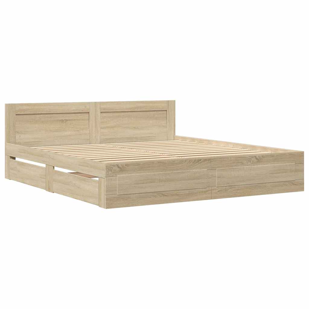 Sengestamme med skuff 2 pcs Sonoma 193 x 203 cm Konstruert tre