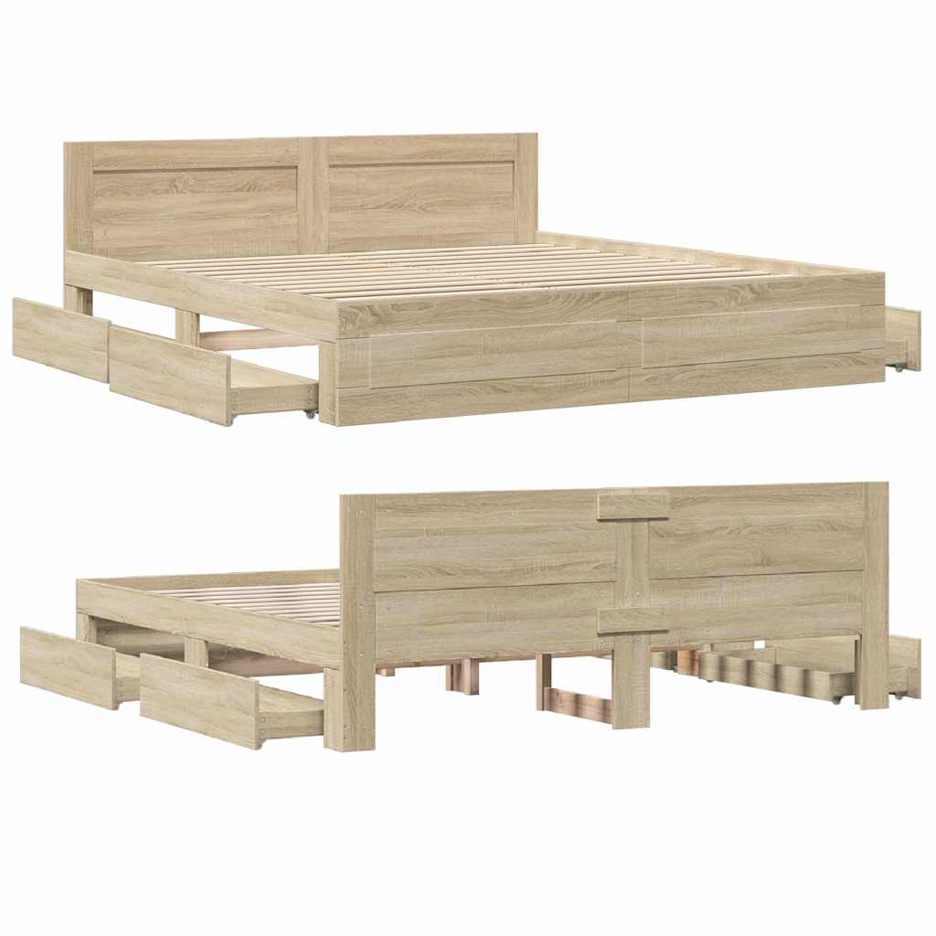 Sengestamme med skuff 2 pcs Sonoma 193 x 203 cm Konstruert tre