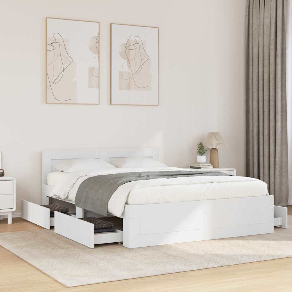 Sengestamme med skuff Hvit 137 x 188 cm Konstruert tre