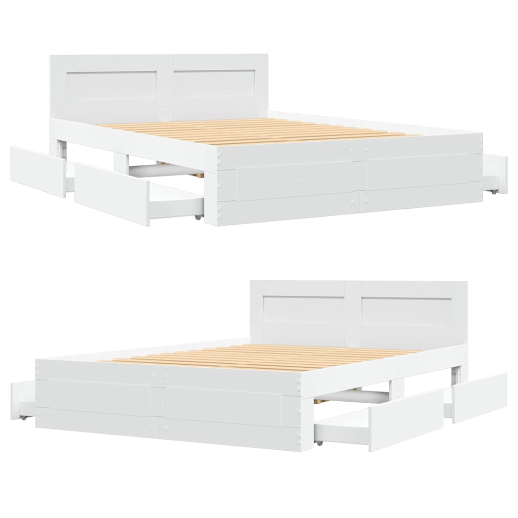 Sengestamme med skuff Hvit 137 x 188 cm Konstruert tre