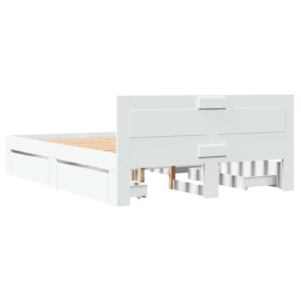 Sengestamme med skuff Hvit 137 x 188 cm Konstruert tre