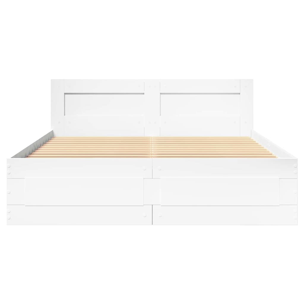 Sengestamme med skuff Hvit 137 x 188 cm Konstruert tre