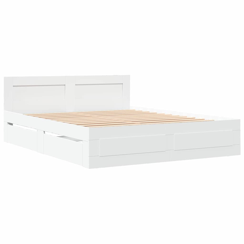 Sengestamme med skuff Hvit 150 x 200 cm Konstruert tre