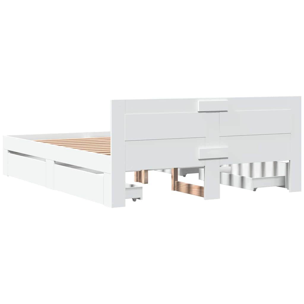 Sengestamme med skuff Hvit 150 x 200 cm Konstruert tre