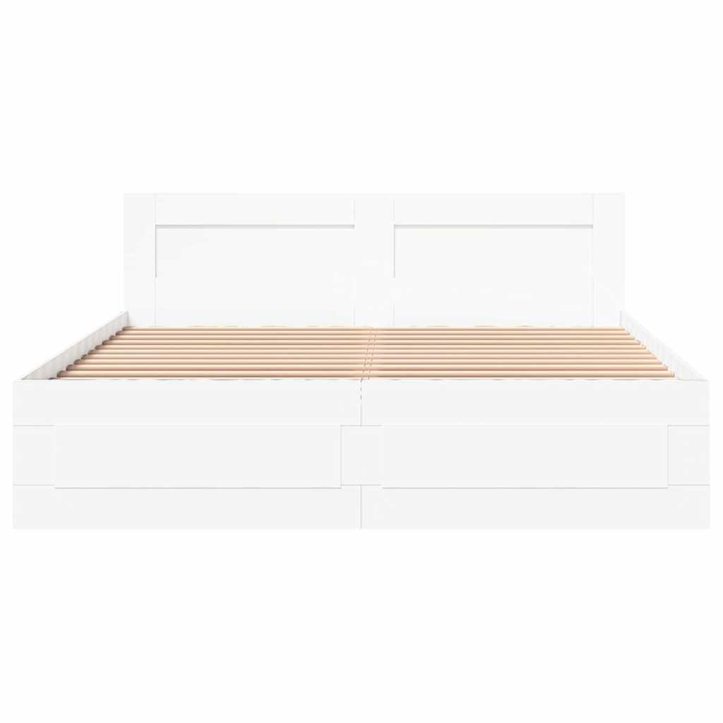 Sengestamme med skuff Hvit 150 x 200 cm Konstruert tre