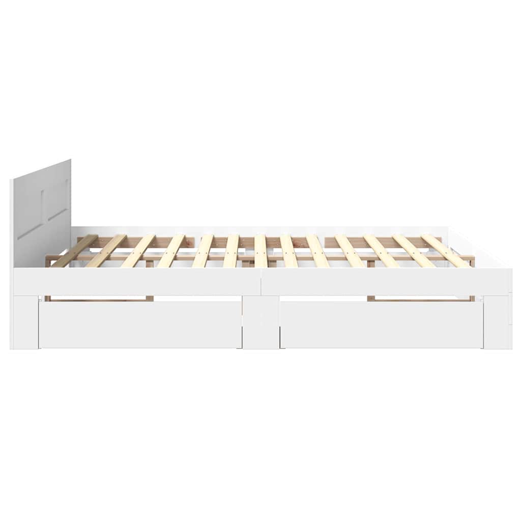 Sengestamme med skuff Hvit 193 x 203 cm Konstruert tre