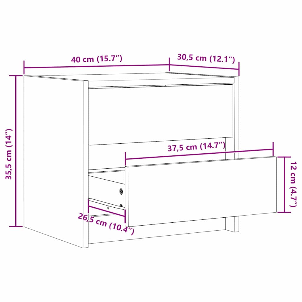 Nattbord med skuff 2 pcs Vokset Brun 40 x 30.5 x 35.5 cm Furu