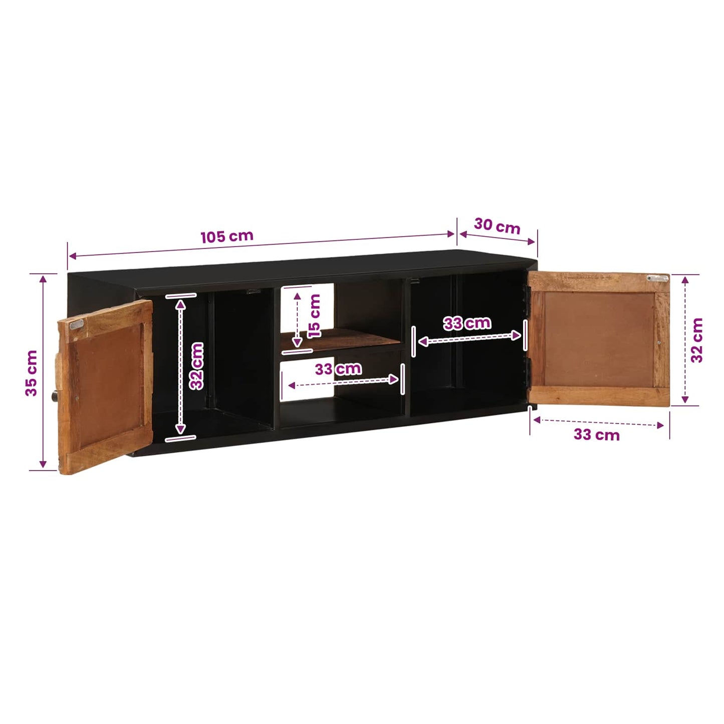 TV-skap 105 x 30 x 35 cm Solid gjenbrukt tre og konstruert tre