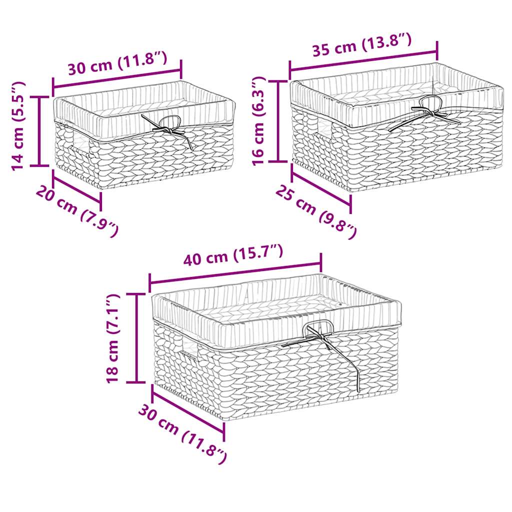 Oppbevaringskurver 3 pcs Naturlig Vannhyasint