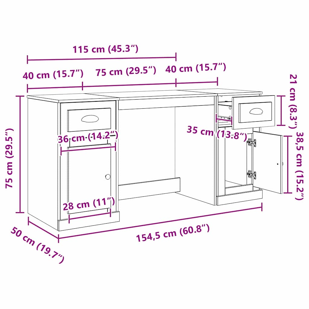 Skrivebord med skap Gamle tre 154,5 x 50 x 75 cm Konstruert tre vidaXL