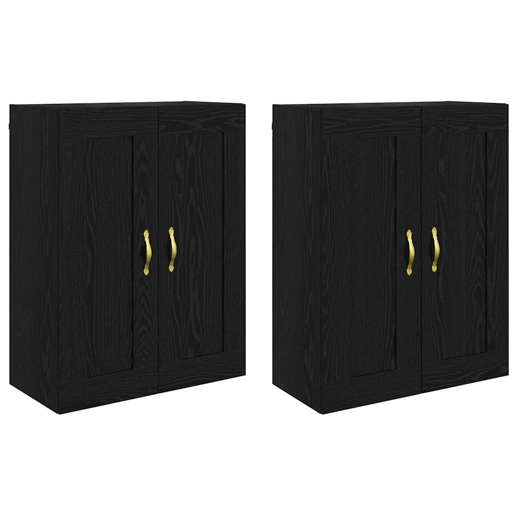 Vegghengt skap 2 pcs Svart Eik 69,5 x 34 x 90 cm Konstruert tre
